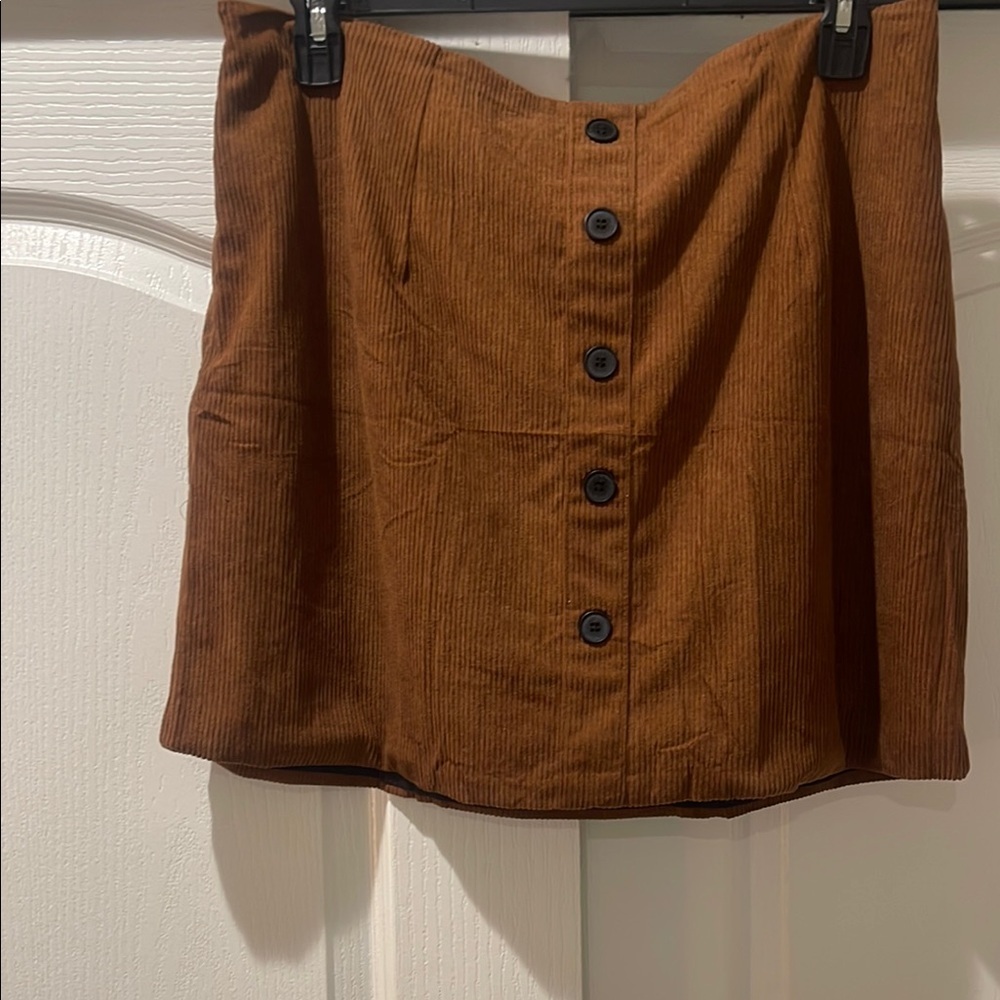 Brown Corduroy Button-Front Skirt​